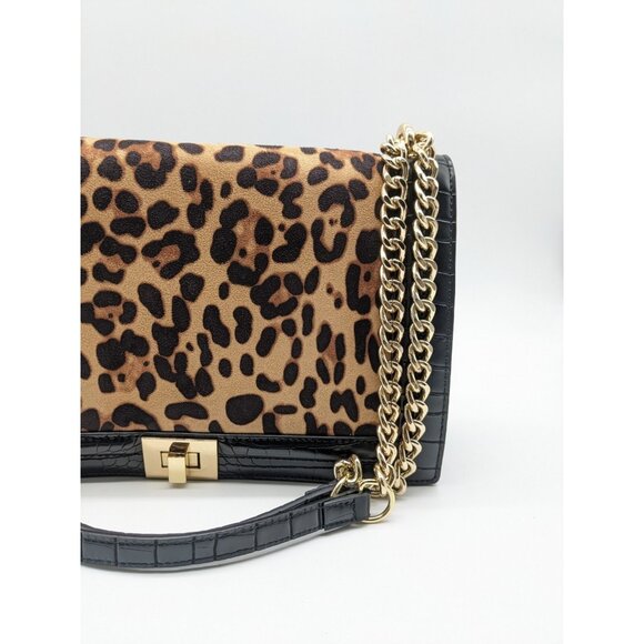 INC Ajae flap over convertible crossbody shoulder bag -Leopard Croc Black - Picture 3 of 12